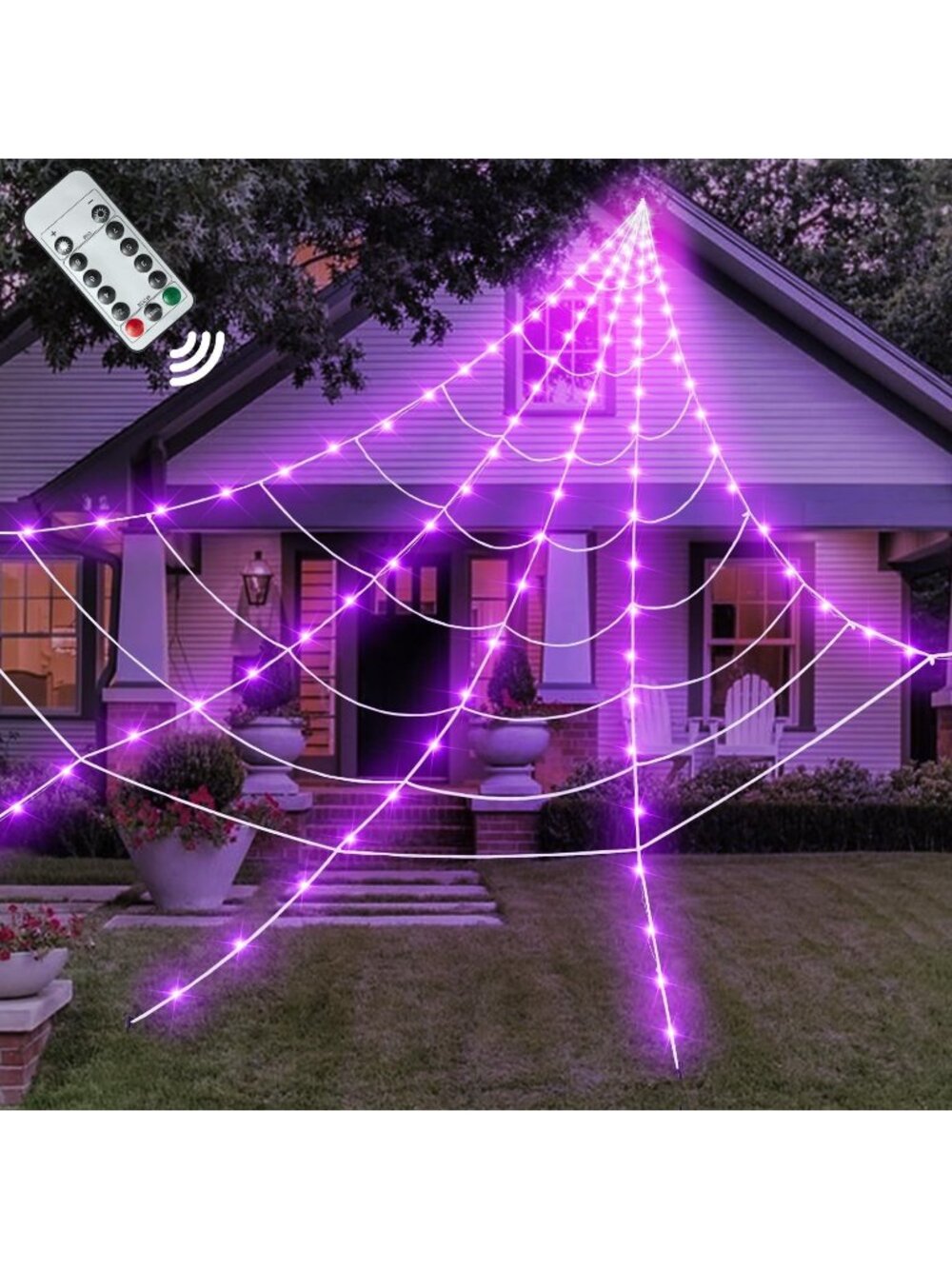 New 200 Inch Halloween Spider Web Light 250 LED Purple Outdoor Yard Decor